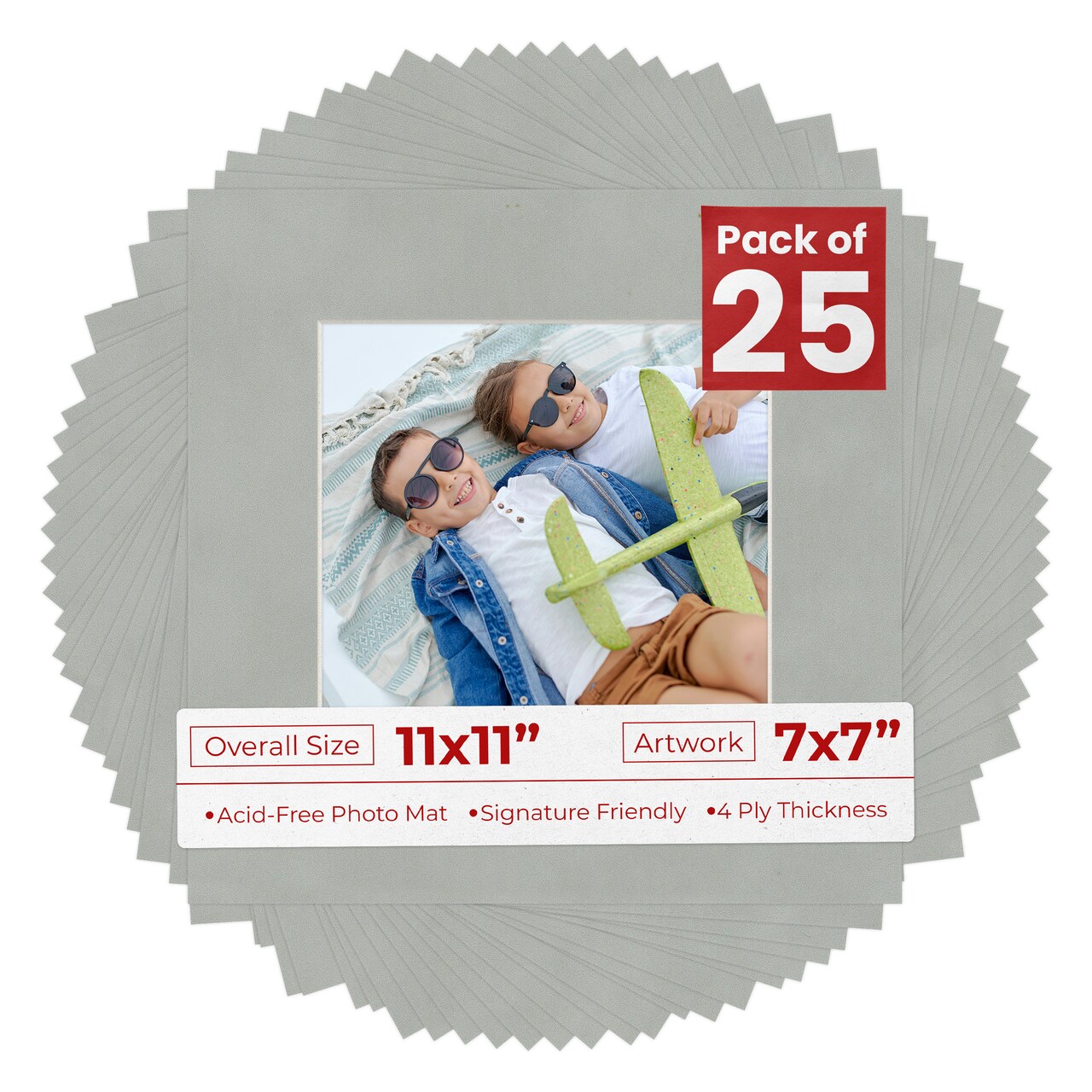 Light Grey Suede Mat Board for 11x11 Frames - Fits 7x7 Photos